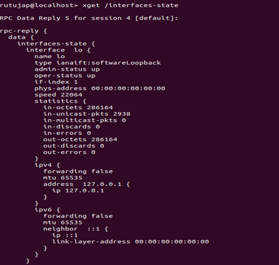 Figure 5: Sample output of interface yang model for xget command